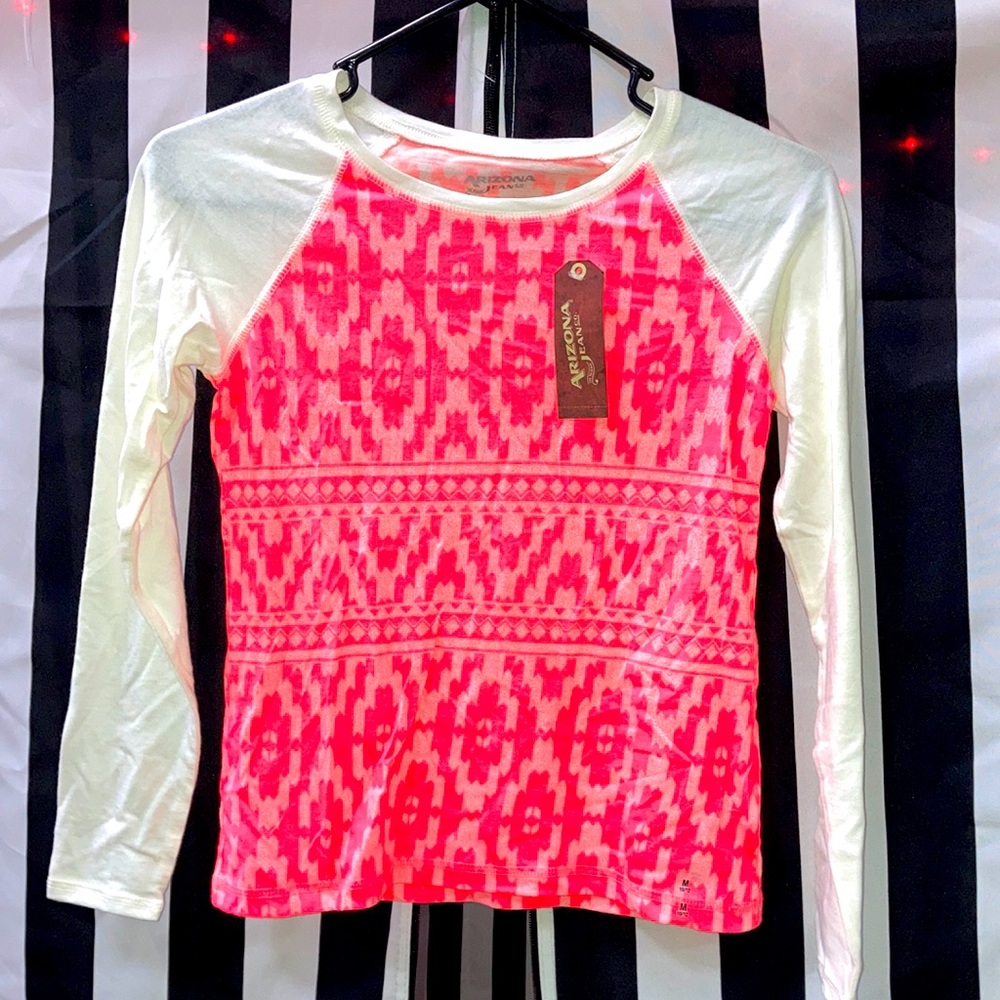 Long sleeve white and pink/orange t-shirt